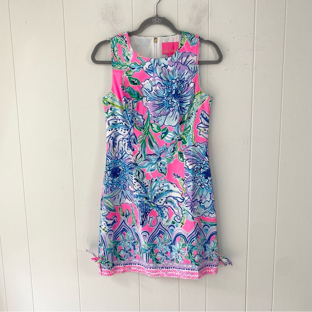 Lilly Pulitzer Mila Stretch Shift Dress In The Groove Pink Floral Print Sz 0
